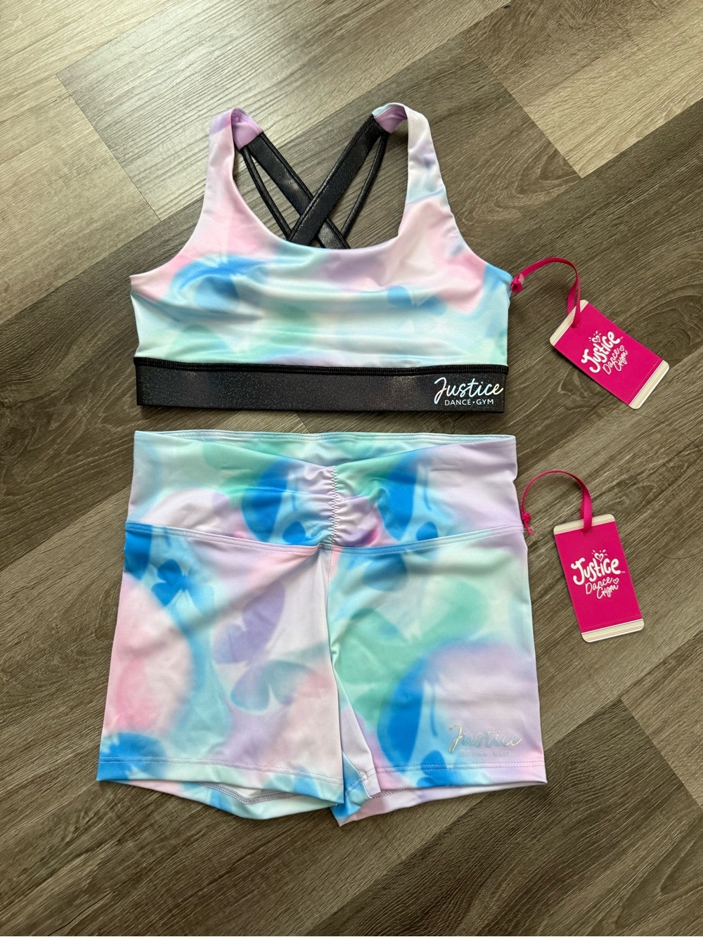Justice Girls Pastel Tie-Dye Swim Rashguard Set — Pink, Blue, Mint, Purple